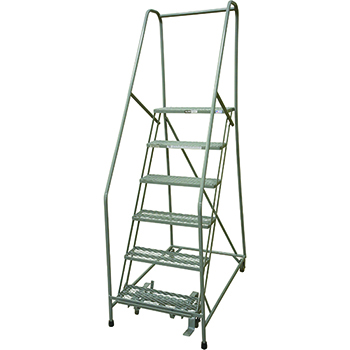 Cotterman Series 1000 Rolling Metal Ladder, 20&quot; Deep Expanded Metal Tread Top Step, 6 Steps